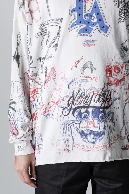 SAINT Mxxxxxx × BORNXRAISED BR_LS TEE/LA/WHT Latest co-branded model LA diamond all-over long sleeves off-white S-XL Super heavy work started in February and lasted three months Super complex 36 sets of screens Outlined pictures make you doubt your life Super perfect reproduction of printing Genuine Czech diamonds Pressure-free reproduction